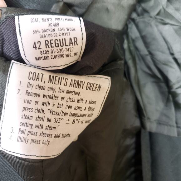 Vintage Army Green Service Coat Blazer Gold Tone Hardware Wool Blend 42R - Picture 9 of 11